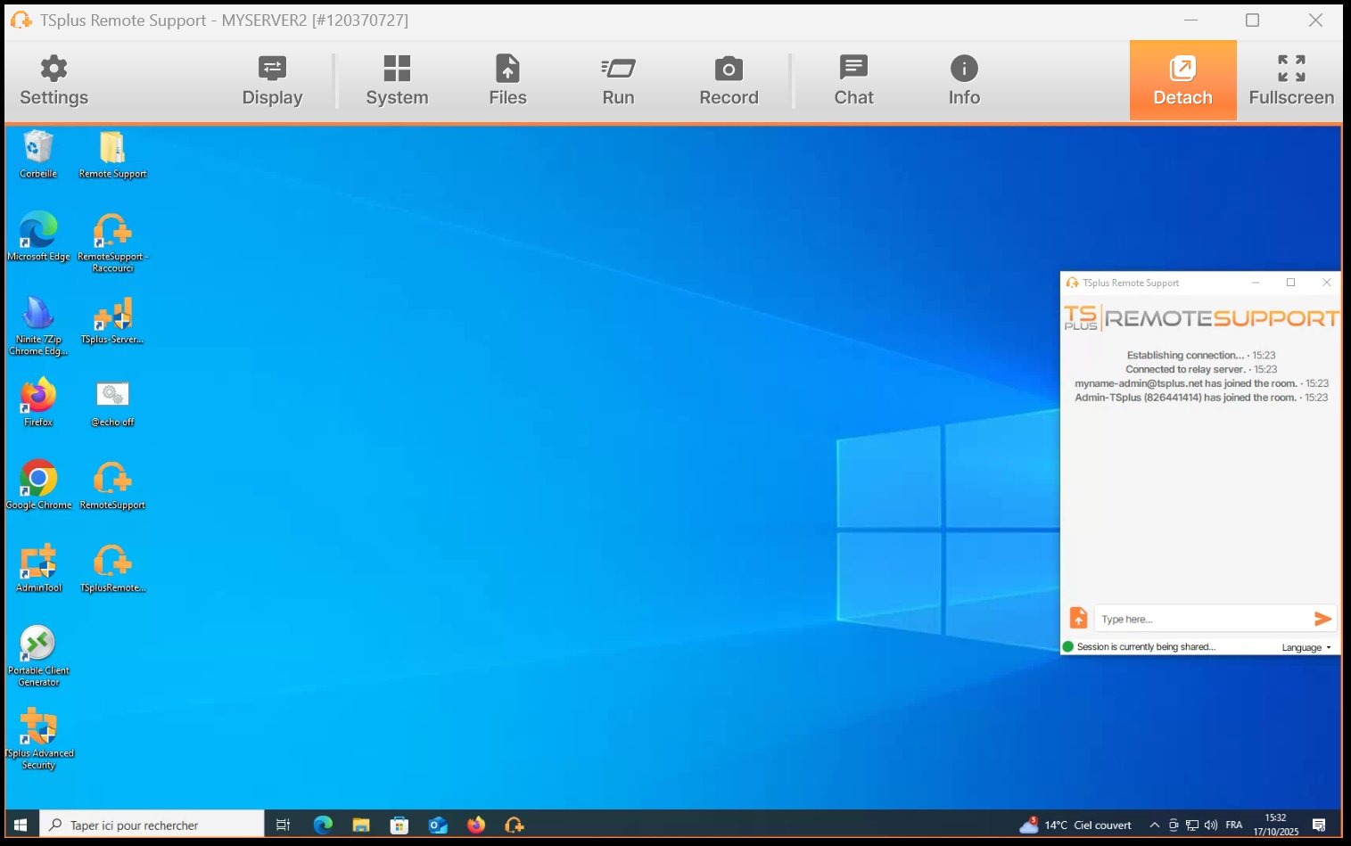 TSplus live session toolbar